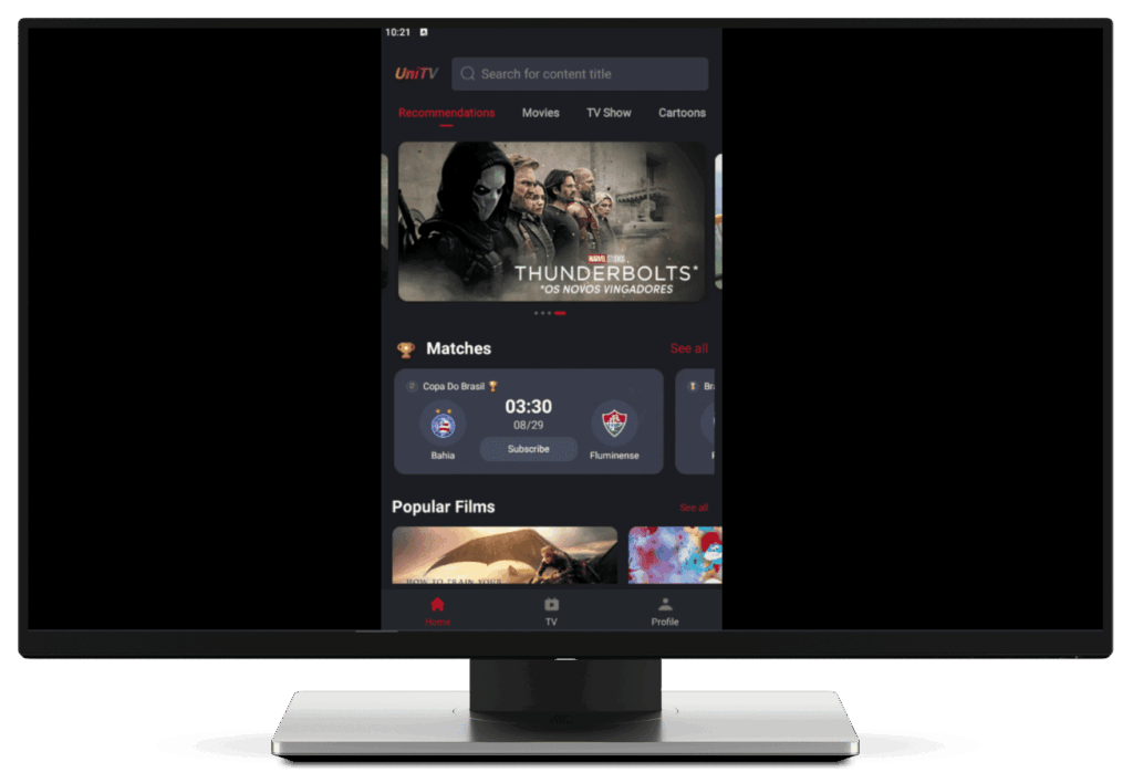 UniTV APK interface running on PC 3