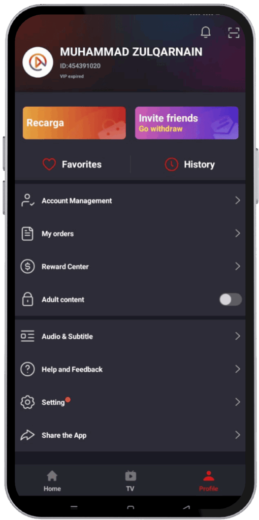 UniTV APK mobile interface screenshot