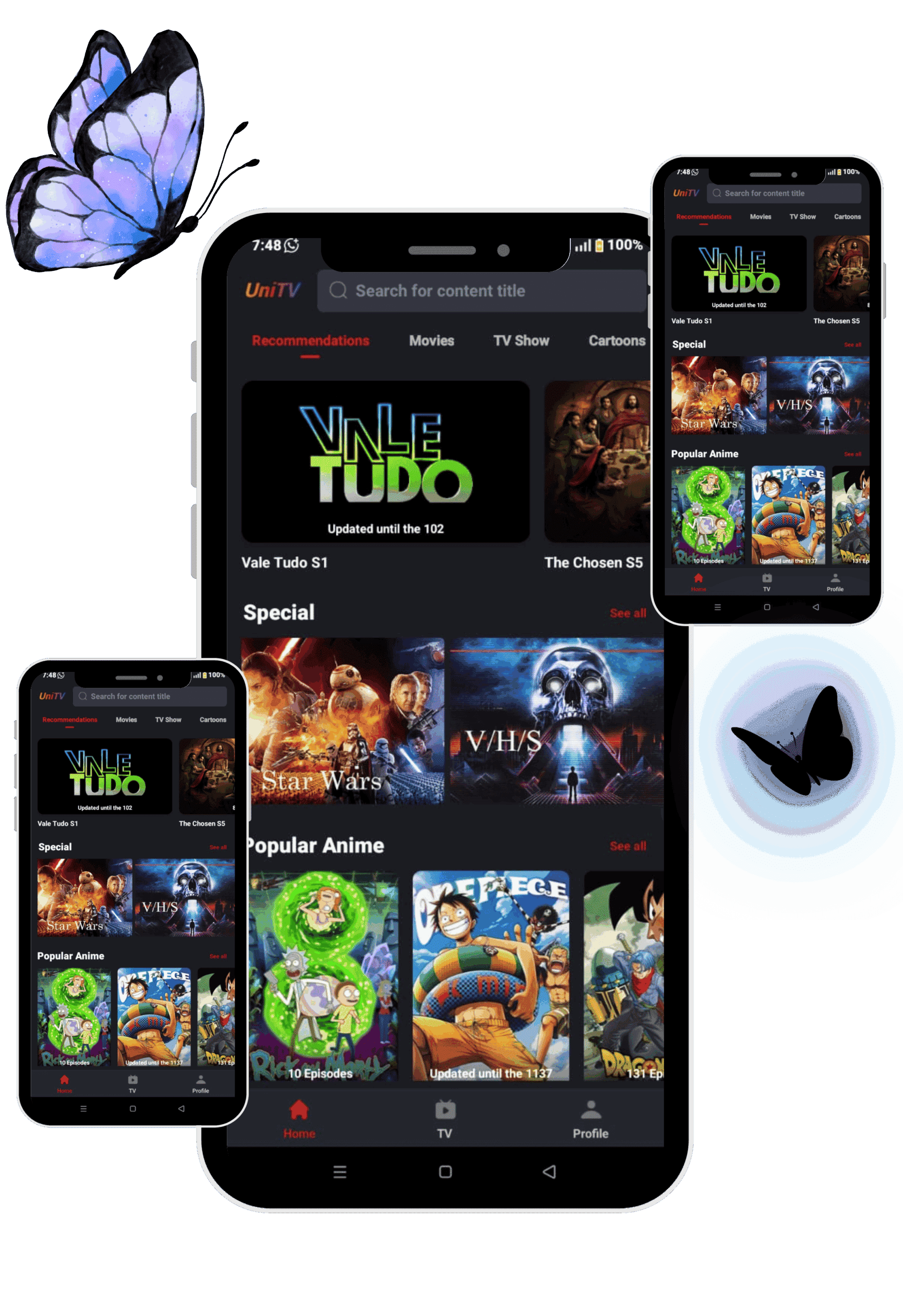 UniTV APK main interface design layout