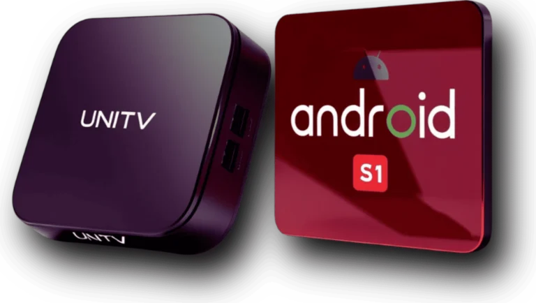 UniTV S1 Device – visão frontal e conectividade do streaming box